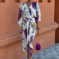 Elegant V-neck Long Sleeve Split Skirt Ladies Fashion Suit  New European Style Sweet Fresh Style Polyester Fabric sku image 1
