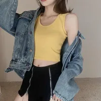 Fashion Sexy Short Yoga Exercise Vest Backless Slim Fit Bottoming Vest Women's New-Style Cotton Blend Solid Color Design sku image 2