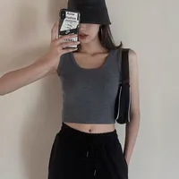 Fashion Sexy Short Yoga Exercise Vest Backless Slim Fit Bottoming Vest Women's New-Style Cotton Blend Solid Color Design sku image 12