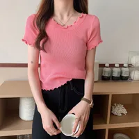 Summer  Women's Knitted Short-Sleeved T-shirt Ice Silk Material Slim Fit Short Chic Coat Bottoming Top Casual New Style main image 4