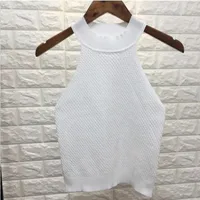 Slim Fit  Style Summer T-shirt Off-the-Shoulder Knitted Vest Top Women's Short Solid Color Commute Style sku image 1