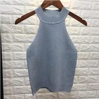 Slim Fit  Style Summer T-shirt Off-the-Shoulder Knitted Vest Top Women's Short Solid Color Commute Style sku image 2