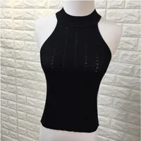 Slim Fit  Style Summer T-shirt Off-the-Shoulder Knitted Vest Top Women's Short Solid Color Commute Style sku image 3