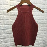Slim Fit  Style Summer T-shirt Off-the-Shoulder Knitted Vest Top Women's Short Solid Color Commute Style sku image 4