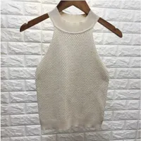 Slim Fit  Style Summer T-shirt Off-the-Shoulder Knitted Vest Top Women's Short Solid Color Commute Style sku image 5
