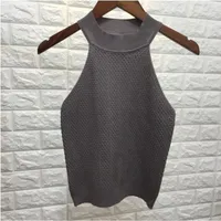 Slim Fit  Style Summer T-shirt Off-the-Shoulder Knitted Vest Top Women's Short Solid Color Commute Style sku image 6