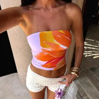 Fashion Digital Printing Cropped Top Women Slim Fit Street Trend Style Sleeveless T-shirt Floral Pattern Short Chic main image 1