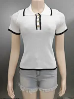 Fashion Style Summer Women's Clothing Slim Fit Street Style Top European Style Ice Silk Knitted Short Sleeve  French Style sku image 1