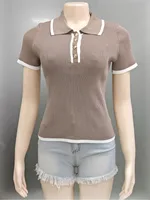 Fashion Style Summer Women's Clothing Slim Fit Street Style Top European Style Ice Silk Knitted Short Sleeve  French Style sku image 12