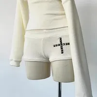Fashion American Rivet Casual Suit Long Sleeve Sweater Loose Shorts Suit Fashion Street Fashion Diamond Decoration Women's Clothing sku image 3