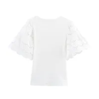 Summer New Women's Clothing Stylish Simple And Versatile Embroidered Sleeve T-shirt European Round Neck Short Sleeve Sweet Fresh Style main image 2