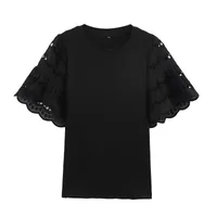 Summer New Women's Clothing Stylish Simple And Versatile Embroidered Sleeve T-shirt European Round Neck Short Sleeve Sweet Fresh Style main image 3
