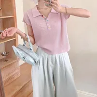 Fashion Slim Fit Short Sleeve T-shirt Women's Button Top Unique Summer Elegance Shirt Effect Polyester Nylon Fabric main image 3
