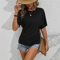 Casual Round Neck Solid Color Women's T-shirt Short Sleeve Pleated Summer New  Style Loose Top main image 2