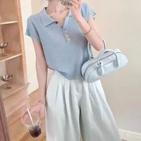 Fashion Slim Fit Short Sleeve T-shirt Women's Button Top Unique Summer Elegance Shirt Effect Polyester Nylon Fabric main image 4