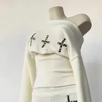 Fashion American Rivet Casual Suit Long Sleeve Sweater Loose Shorts Suit Fashion Street Fashion Diamond Decoration Women's Clothing sku image 6