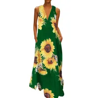 Fashion Bohemian Style Women Floral Print Sunflower Dress V-neck Sleeveless Pocket Summer Maxi Dress Vintage Style Ankle Length main image 5