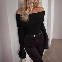 Slim Fit Sexy Knitted Long Sleeve One Shoulder Women's Fashion Autumn Clothing European Style Street Senior Solid Color Polyester Acrylic main image 1