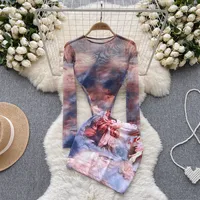 Elegant European Style Long Sleeve Bodysuit Skirt Outfit Women Summer High Waist Tight Sexy Girl Tulle Casual Wear main image 2