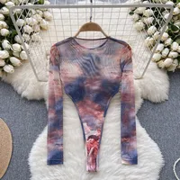 Elegant European Style Long Sleeve Bodysuit Skirt Outfit Women Summer High Waist Tight Sexy Girl Tulle Casual Wear main image 3