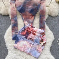 Elegant European Style Long Sleeve Bodysuit Skirt Outfit Women Summer High Waist Tight Sexy Girl Tulle Casual Wear main image 4