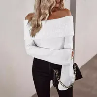 Slim Fit Sexy Knitted Long Sleeve One Shoulder Women's Fashion Autumn Clothing European Style Street Senior Solid Color Polyester Acrylic main image 2