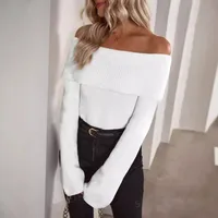 Slim Fit Sexy Knitted Long Sleeve One Shoulder Women's Fashion Autumn Clothing European Style Street Senior Solid Color Polyester Acrylic main image 3