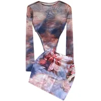 Elegant European Style Long Sleeve Bodysuit Skirt Outfit Women Summer High Waist Tight Sexy Girl Tulle Casual Wear main image 5