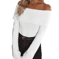Slim Fit Sexy Knitted Long Sleeve One Shoulder Women's Fashion Autumn Clothing European Style Street Senior Solid Color Polyester Acrylic main image 5