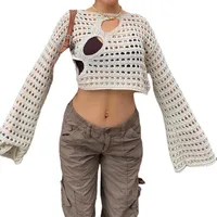 Fashion Hollow-out Knitted Blouse T-shirt Women's Summer New Fashion Irregular Hole Design Round Neck Long Sleeve main image 5