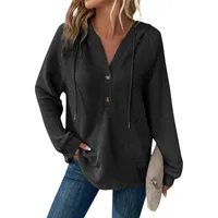 Autumn And Winter Women's Long-Sleeved Hoodie Solid Color Buttons Loose Design Sweatshirt Fresh Sweet Style Woven Polyester Fabric main image 5