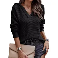 Fashion Hooded Knitted Long-Sleeved Sweater Women's Spring And Autumn New Solid Color Frayed Pullover Casual Style main image 5