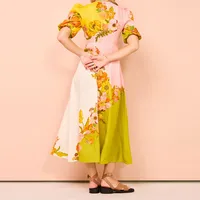 Fashion Summer Print Dress Puff Sleeve Wide Hem Elegant Waistline Ankle Length Polyester Women's Clothing main image 2