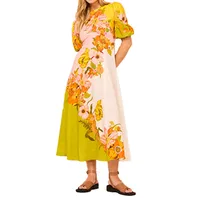 Fashion Summer Print Dress Puff Sleeve Wide Hem Elegant Waistline Ankle Length Polyester Women's Clothing main image 5