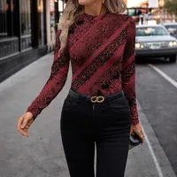 Fashion Street Style Long Sleeve Round Neck Leopard-Print Slim-Fit Women's T-shirt Polyester Spandex Blend main image 1
