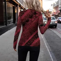 Fashion Street Style Long Sleeve Round Neck Leopard-Print Slim-Fit Women's T-shirt Polyester Spandex Blend main image 2