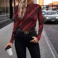 Fashion Street Style Long Sleeve Round Neck Leopard-Print Slim-Fit Women's T-shirt Polyester Spandex Blend main image 3