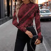 Fashion Street Style Long Sleeve Round Neck Leopard-Print Slim-Fit Women's T-shirt Polyester Spandex Blend main image 4