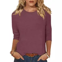 Casual Round Neck 3/4 Sleeves T-shirt Solid Color  Style Women's Tops Punk Street High Street Fashion main image 1