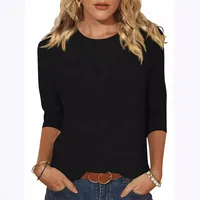 Casual Round Neck 3/4 Sleeves T-shirt Solid Color  Style Women's Tops Punk Street High Street Fashion main image 2
