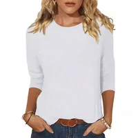 Casual Round Neck 3/4 Sleeves T-shirt Solid Color  Style Women's Tops Punk Street High Street Fashion main image 3