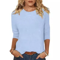 Casual Round Neck 3/4 Sleeves T-shirt Solid Color  Style Women's Tops Punk Street High Street Fashion main image 4
