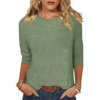Casual Round Neck 3/4 Sleeves T-shirt Solid Color  Style Women's Tops Punk Street High Street Fashion main image 5