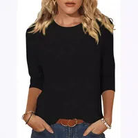 Casual Round Neck 3/4 Sleeves T-shirt Solid Color  Style Women's Tops Punk Street High Street Fashion sku image 7