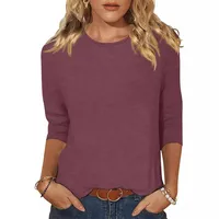 Casual Round Neck 3/4 Sleeves T-shirt Solid Color  Style Women's Tops Punk Street High Street Fashion sku image 16