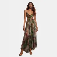 Elegant V-neck Backless Print Mesh Dress Summer Spring New Vacation Party Dress Sleeveless And Floor Dress main image 1