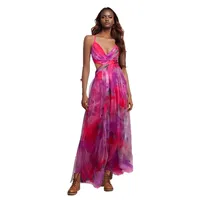 Elegant V-neck Backless Print Mesh Dress Summer Spring New Vacation Party Dress Sleeveless And Floor Dress main image 5