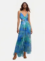Elegant V-neck Backless Print Mesh Dress Summer Spring New Vacation Party Dress Sleeveless And Floor Dress sku image 3