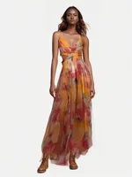 Elegant V-neck Backless Print Mesh Dress Summer Spring New Vacation Party Dress Sleeveless And Floor Dress sku image 19