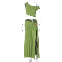 Summer Sexy European Women's Fashion Casual Set Slit Slim-Fitting Halter Mini Skirt And Top sku image 7